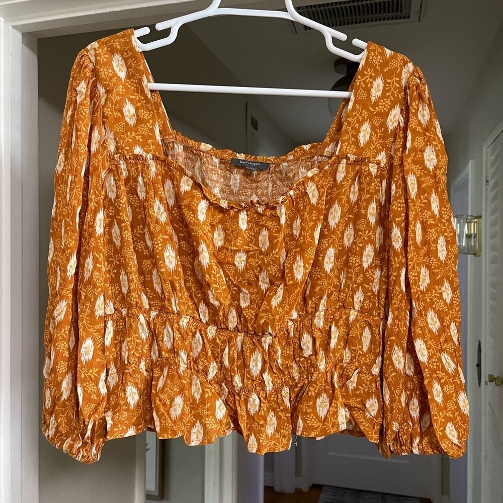 EUC Haute Hippie Dark Orange Floral Peasant Top
